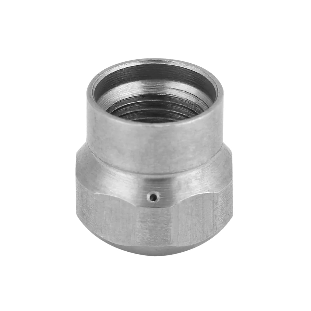 Drain Jetter Laser Tip - 1/8" NPT Thread, 3000 PSI, 045 Orifice Size, top-down rear view showing the female threaded inlet and side jet opening