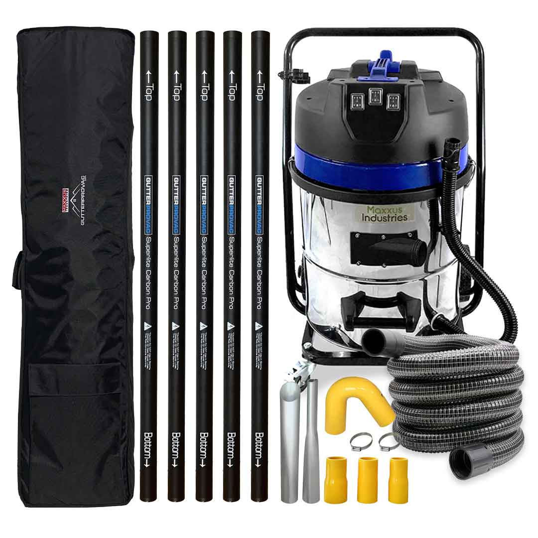 16 Gallon Classic Cyclone Gutter Vacuum, 20 Foot Carbon Gutter Poles, Bag and 50ft Hose