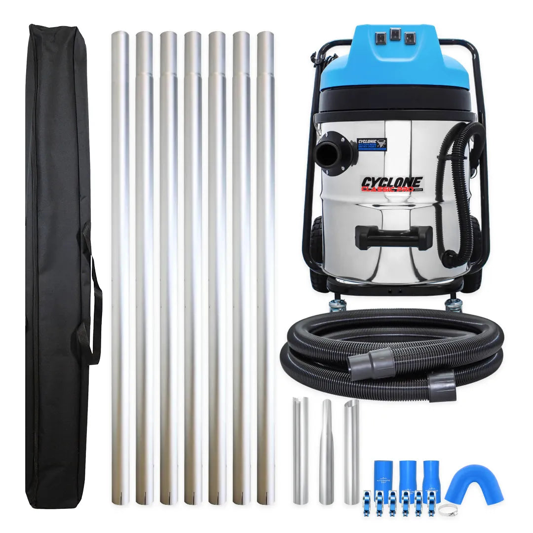 16 Gallon Cyclone Classic Pro Gutter Vacuum with 28 Foot Aluminum Gutter Poles and Pole Bag