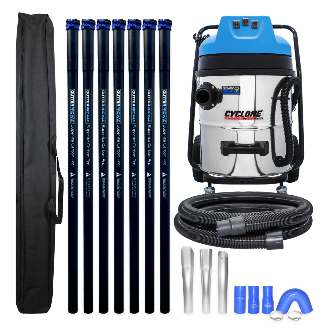16 Gallon Cyclone Classic Pro Gutter Vacuum with 28 Foot Carbon Clamping Poles and Pole Bag