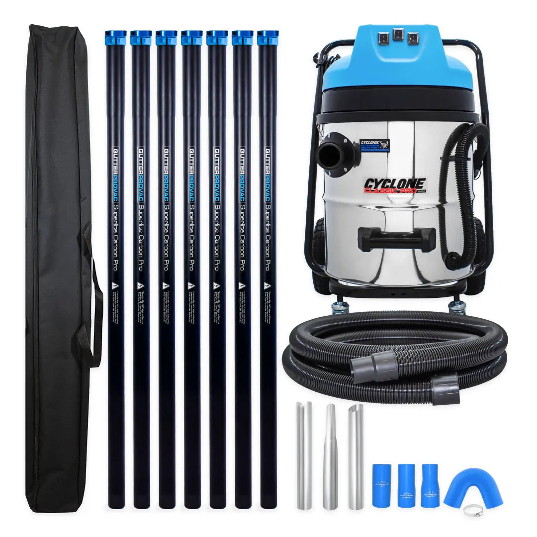 16 Gallon Cyclone Classic Pro Gutter Vacuum with 28 Foot Carbon Clamping Poles and Pole Bag