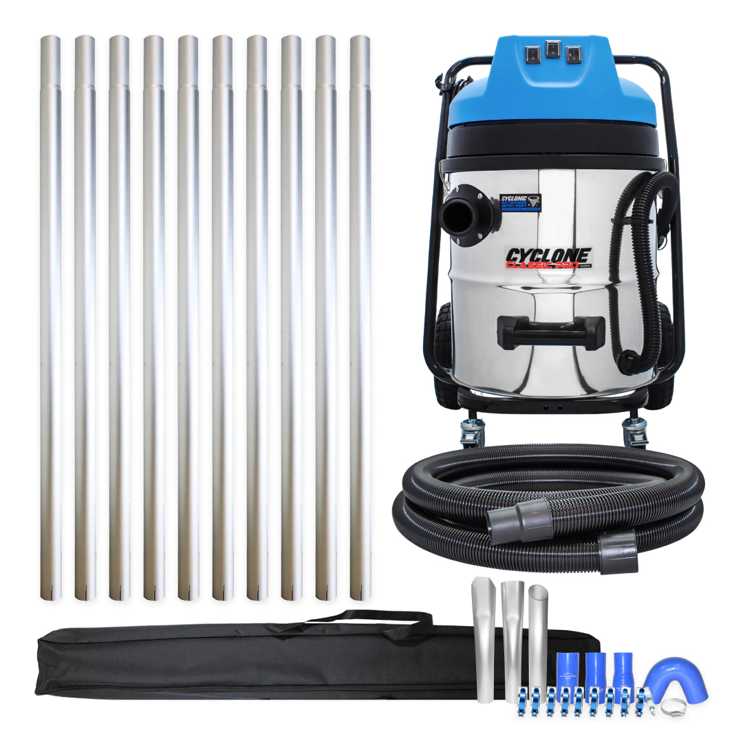 16 Gallon Cyclone Classic Pro Gutter Vacuum, 40 Foot Aluminum Gutter Poles and Pole Carry Bag