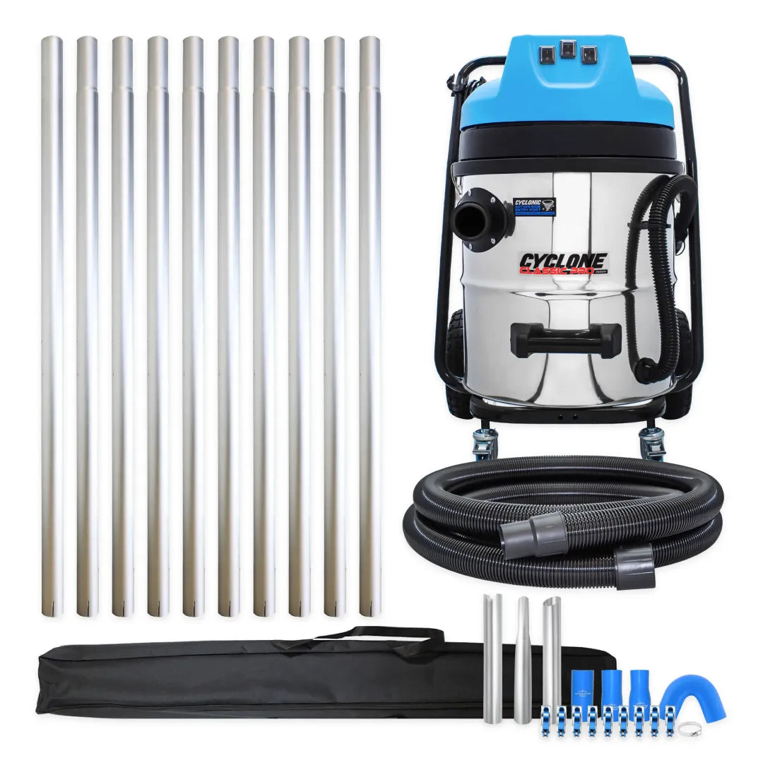 16 Gallon Cyclone Classic Pro Gutter Vacuum, 40 Foot Aluminum Gutter Poles and Pole Carry Bag