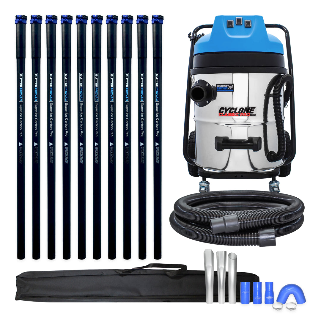 16 Gallon Cyclone Classic Pro Gutter Cleaning Vacuum with 40 Foot (3 Story) Carbon Clamping Poles and Pole Carry Bag