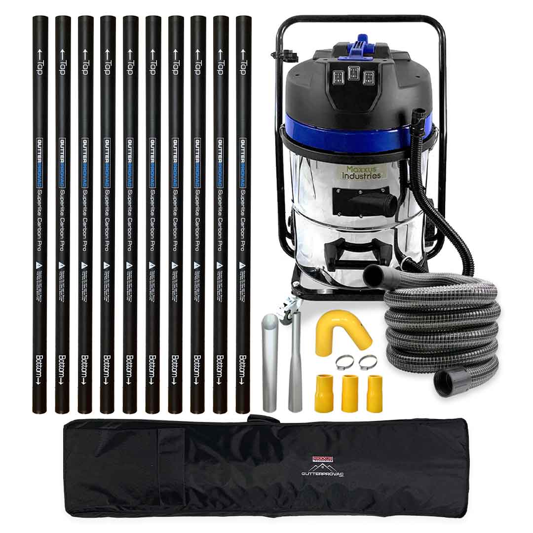 16 Gallon Classic Cyclone Gutter Vacuum, 40 Foot Carbon Push Fit Gutter Poles, Carry Bag and 25 Foot Hose