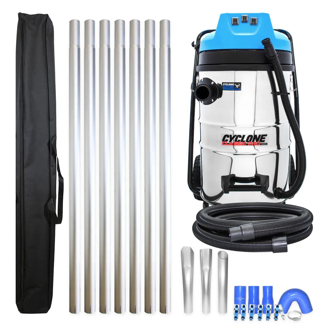 20 Gallon Cyclone Classic Pro Gutter Vacuum with 28 Foot Aluminum Gutter Poles, 15ft Hose and Pole Bag