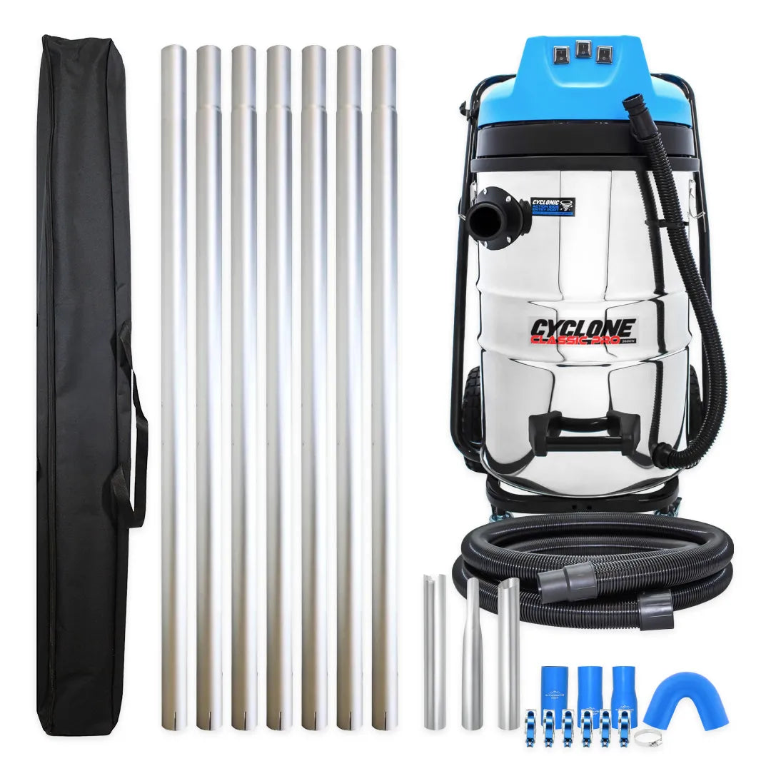 20 Gallon Cyclone Classic Pro Gutter Vacuum with 28 Foot Aluminum Gutter Poles and Pole Bag