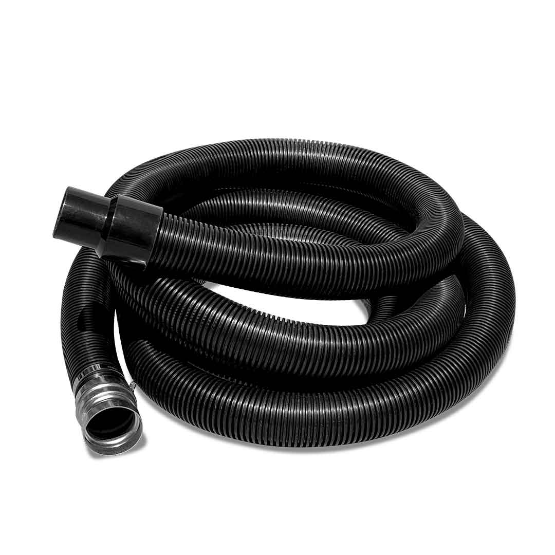 Coiled Cyclone 2400 & 3600 Gutter Vacuum hose with black inlet attachment and cuff for secure connection