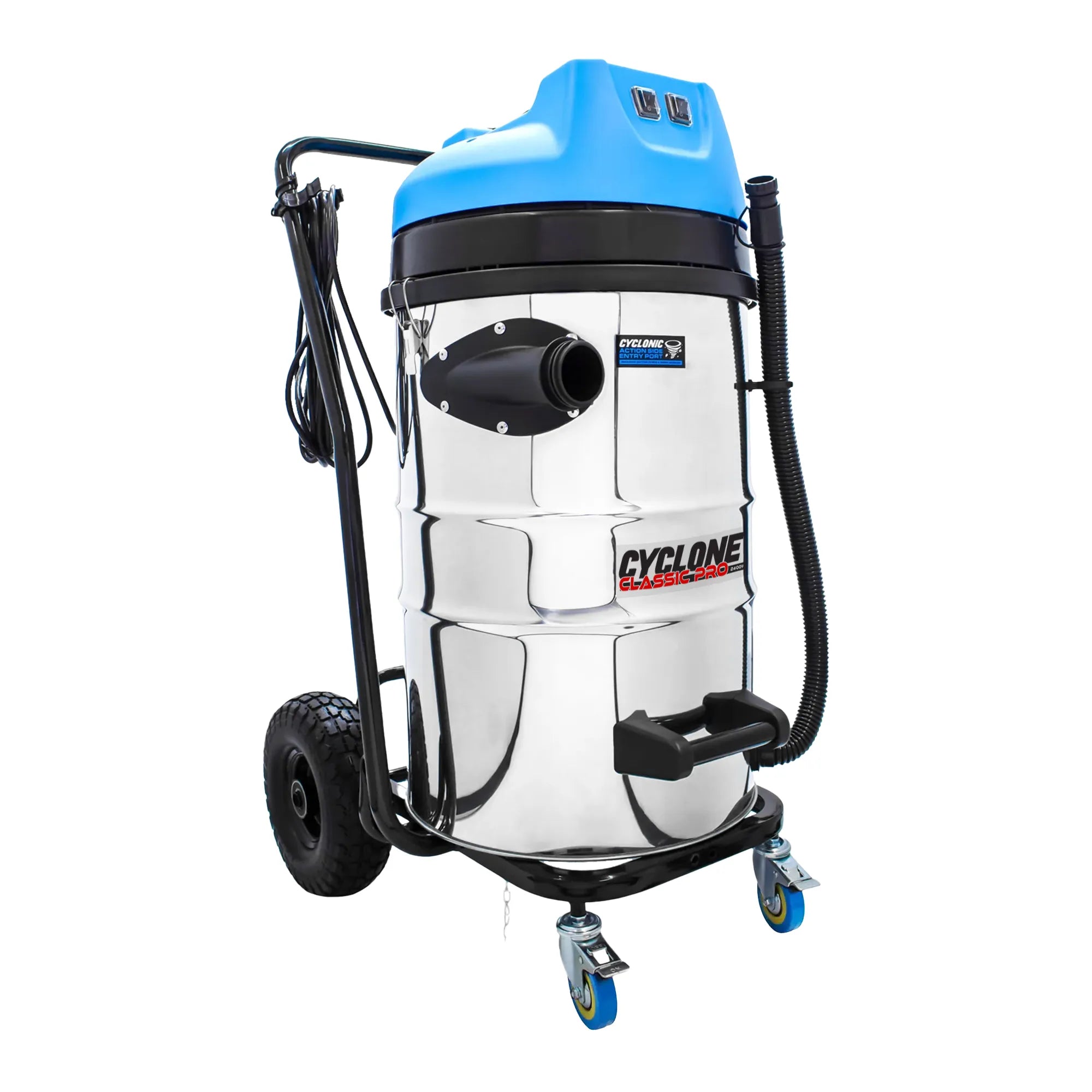 20 Gallon Cyclone Classic Pro 2200W Stainless Steel Residential Gutter Vacuum, 28 Foot Aluminum Pole Kit and Bag