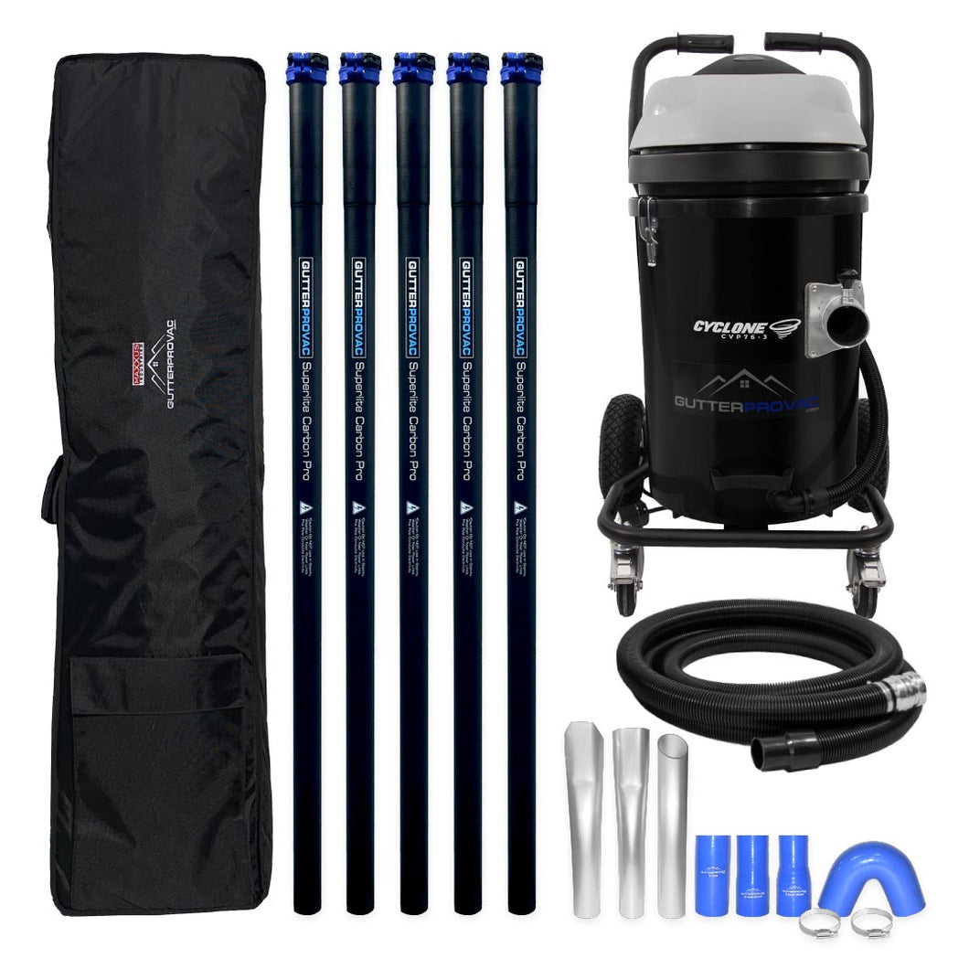 Cyclone II 3600W Polypropylene 20 Gallon Gutter Vacuum with 20 Foot Carbon Fiber Clamping Poles and Bag