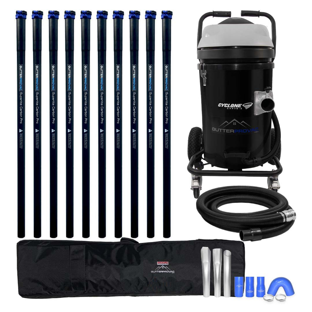 Cyclone II 3600W Polypropylene 20 Gallon Gutter Vacuum with 40 Foot Carbon Fiber Clamping Poles and Bag