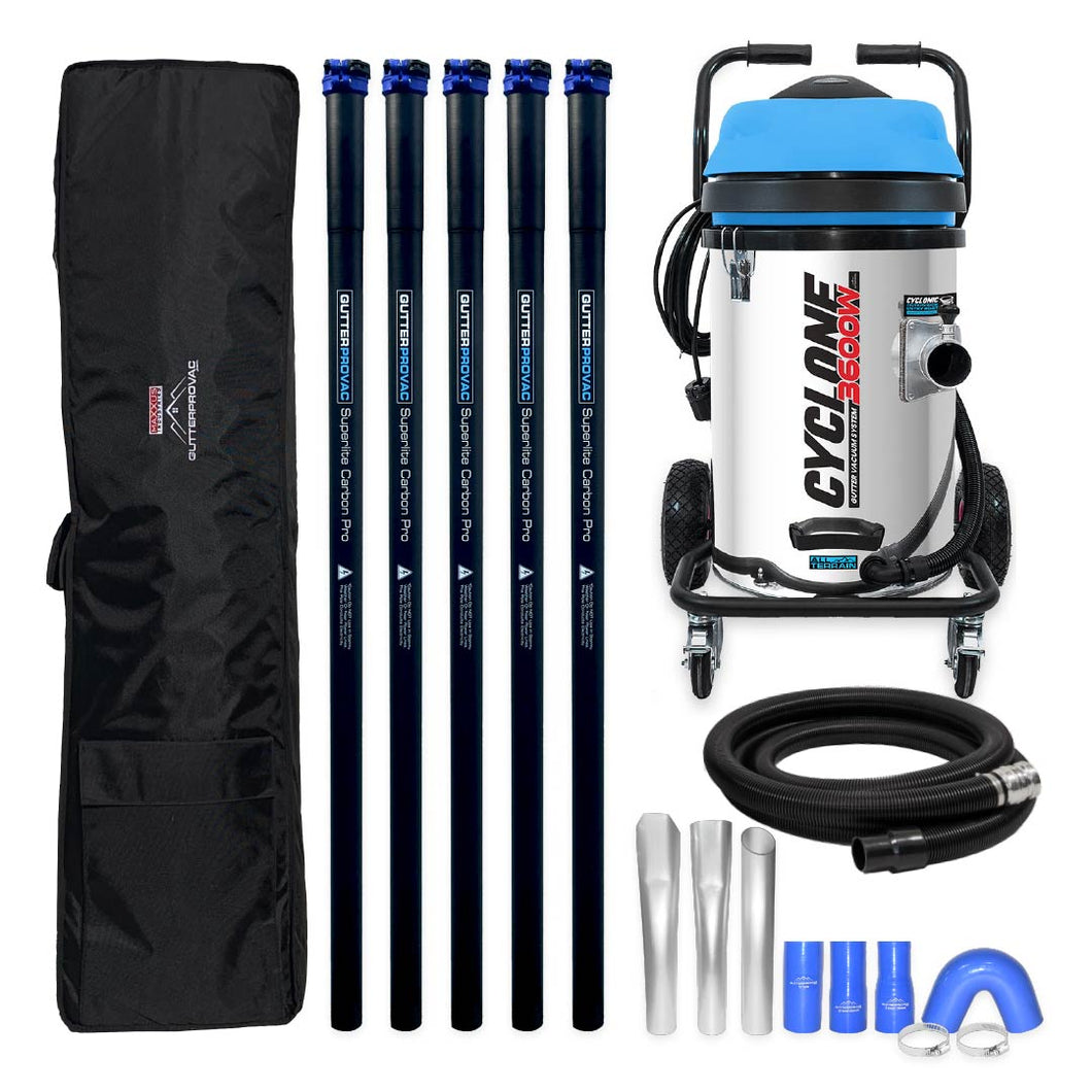 Cyclone II 3600W Stainless Steel 20 Gallon Gutter Vacuum with 20 Foot Carbon Fiber Clamping Poles and Bag