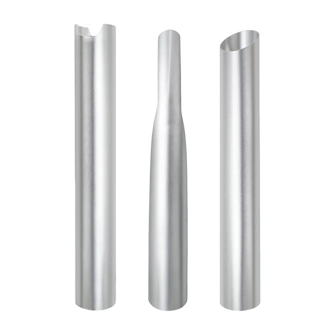 Set of three aluminum gutter vacuum nozzles with varied angled and straight-cut openings.