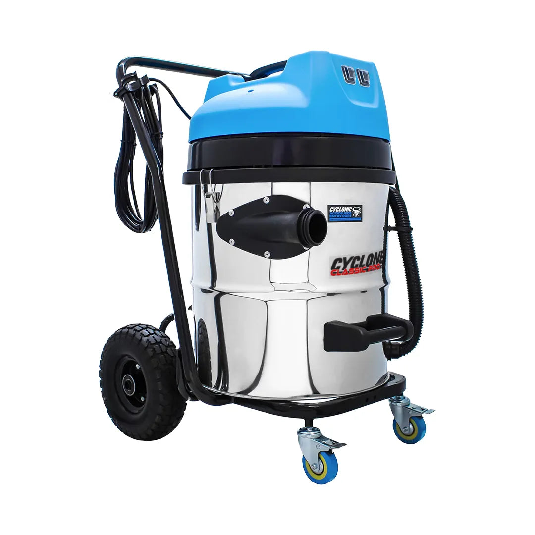 16 Gallon Cyclone Classic Pro 2200W Stainless Steel Residential Gutter Vacuum, 20 Foot Aluminum Pole Kit and Bag