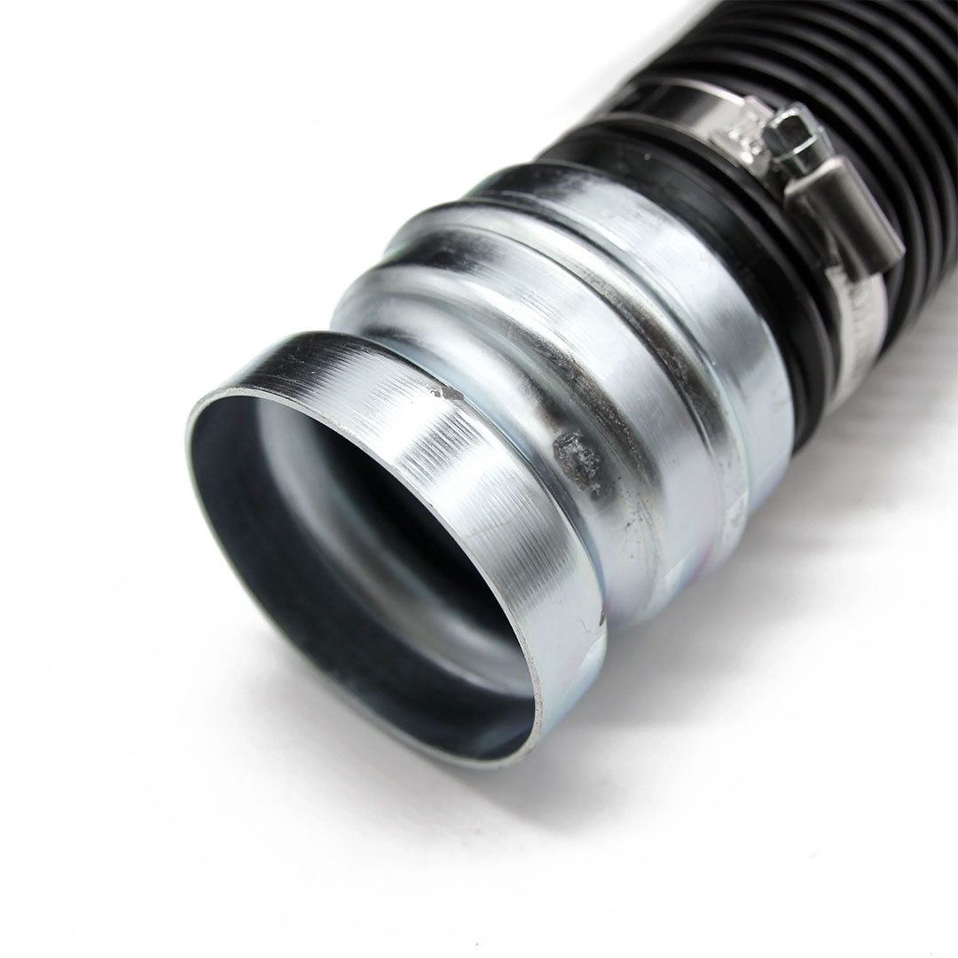 Metal inlet of Cyclone vacuum hose designed for quick attachment to vacuum drum with durable clamp fitting
