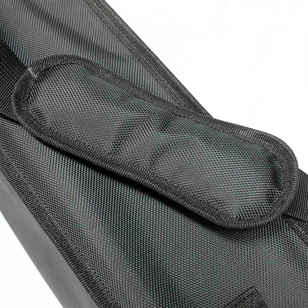 Close-up of padded nylon shoulder strap on the GutterProVac carry bag