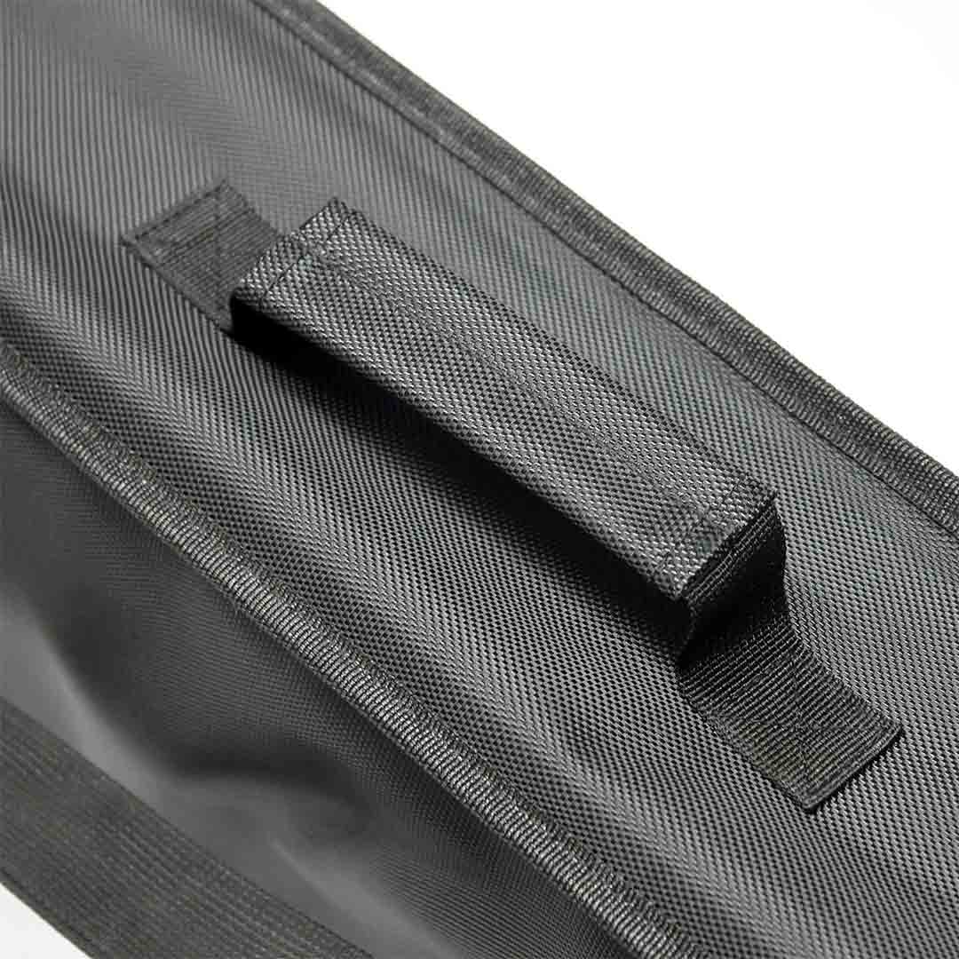 Close-up of reinforced nylon handle stitched onto the GutterProVac carry bag