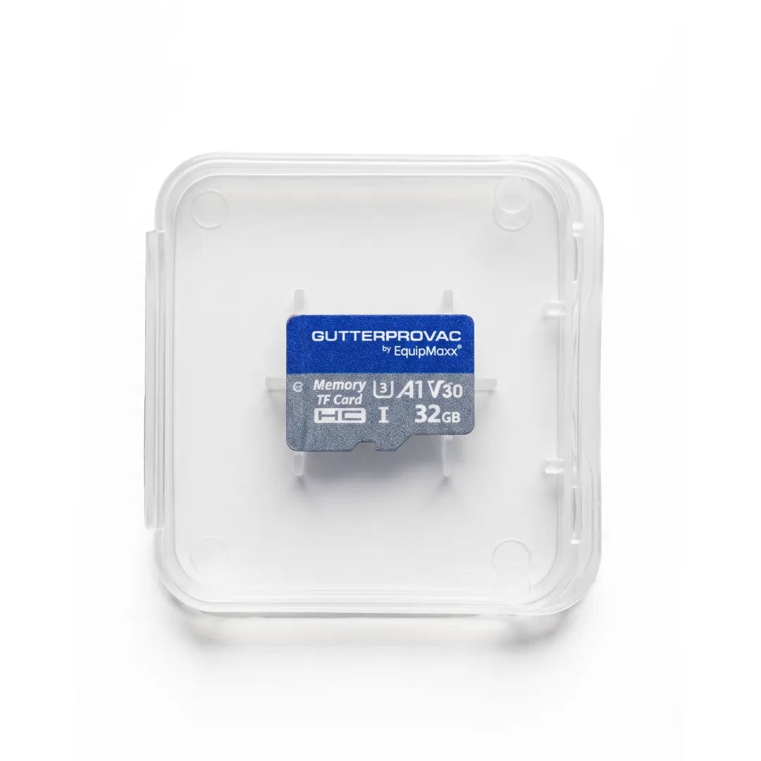 Gutterprovac by Equipmaxx 32GB microSD memory card rated U3 A1 V30 in a clear protective case