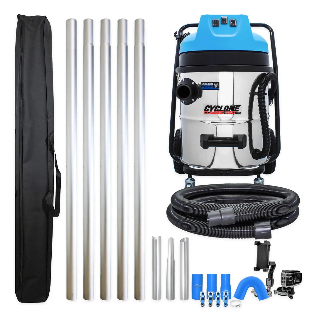 Cyclone Classic Pro 16 Gallon 3600W Gutter Vacuum System with 20ft Aluminum Pole Kit, Pole Carry Bag and Inspection Camera