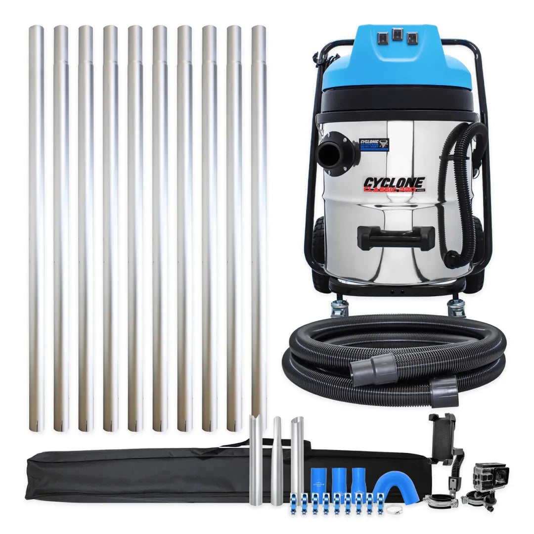16 Gallon Cyclone Classic Pro Gutter Vacuum with 40 Foot Aluminum Gutter Poles, Pole Bag and Inspection Camera