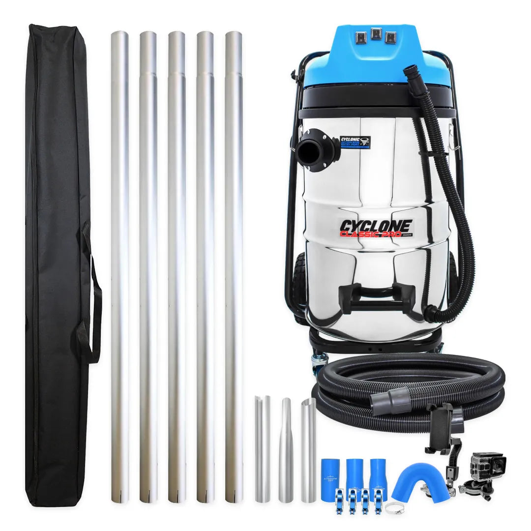 Cyclone Classic Pro 20 Gallon 3600W Gutter Vacuum System with 20ft Aluminum Pole Kit, Pole Carry Bag and Inspection Camera