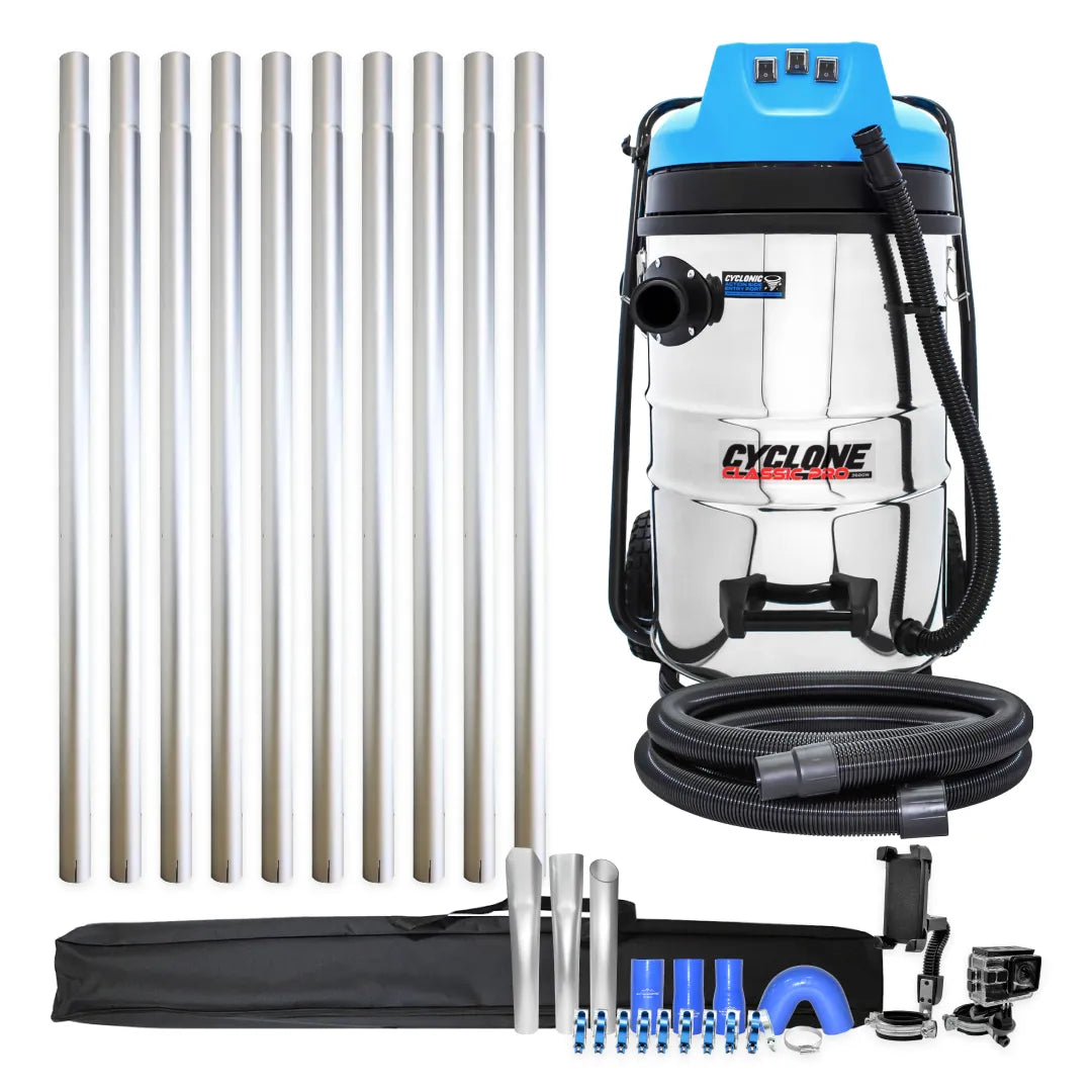 20 Gallon Cyclone Classic Pro Gutter Vacuum with 40 Foot Aluminum Poles, Pole Bag and Inspection Camera Kit