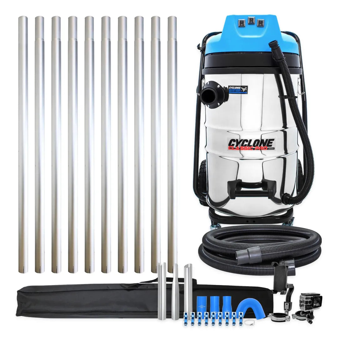 20 Gallon Cyclone Classic Pro Gutter Vacuum with 40 Foot Aluminum Poles, Pole Bag and Inspection Camera Kit