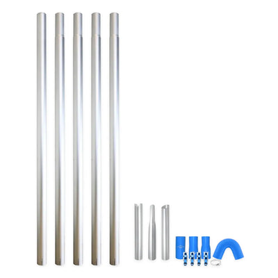 Gutter vacuum pole kit with 5 aluminum poles, clamps, angled head, nozzles, and adapters