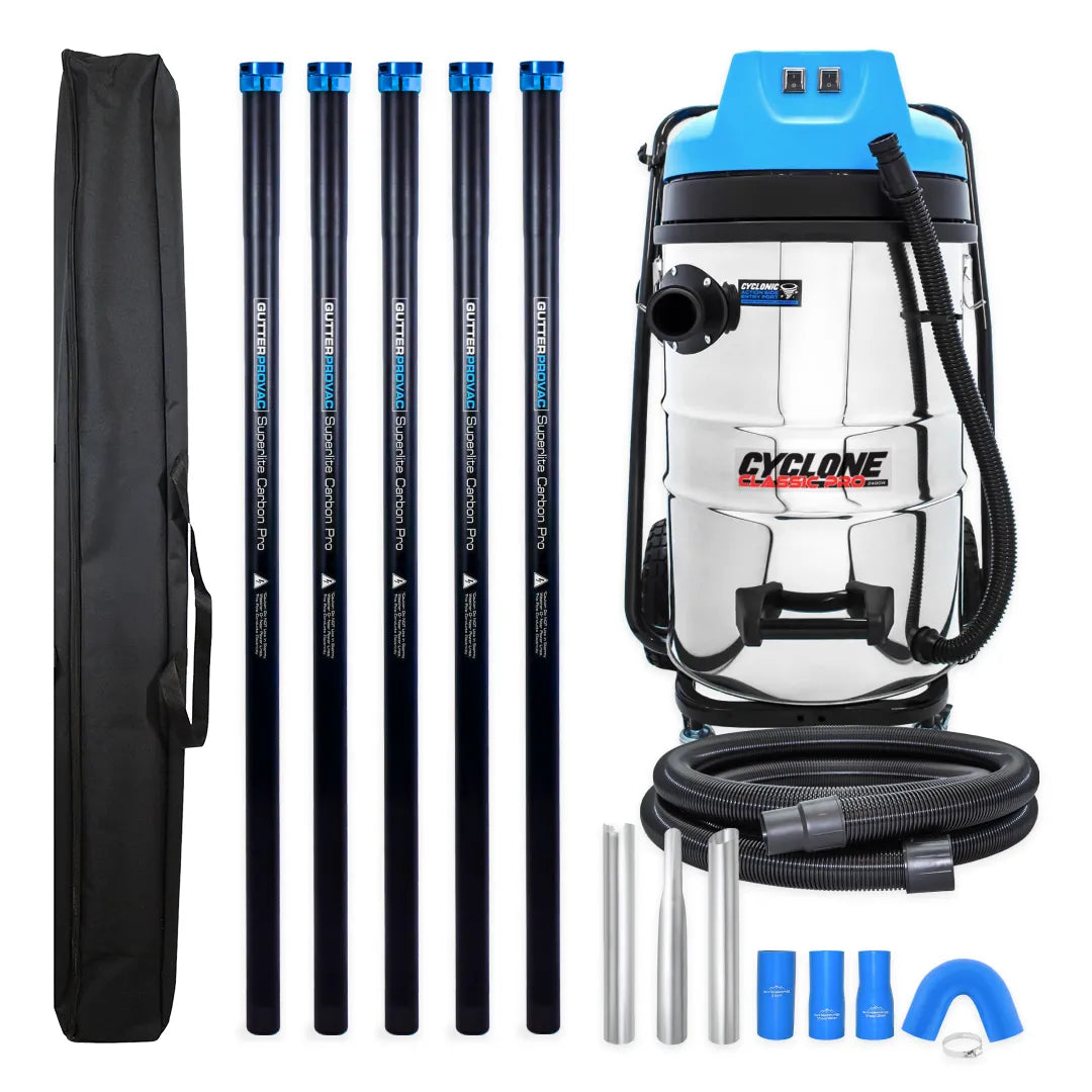 Cyclone Classic Pro 20 Gallon 2400W Residential Gutter Vacuum System with 20ft Carbon Clamping Pole Kit and Pole Bag