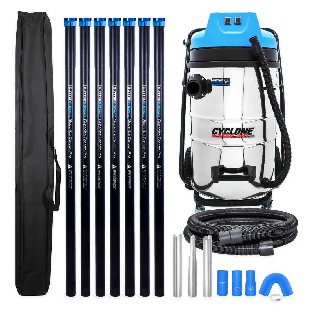 Cyclone Classic Pro 20 Gallon 2200W Residential Gutter Vacuum System with 28ft Carbon Clamping Pole Kit and Pole Bag