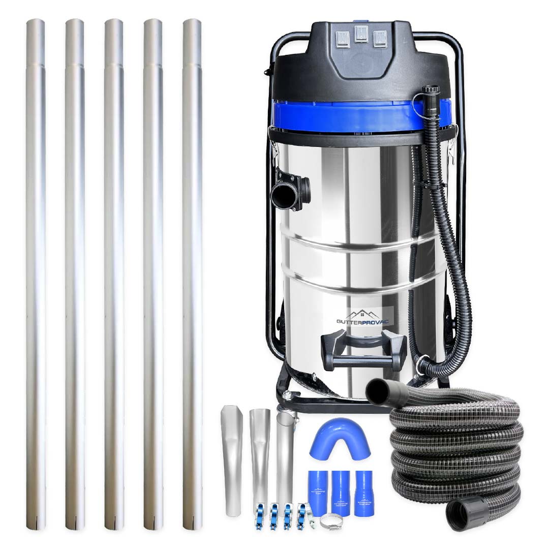 20 Gallon Classic Cyclone Gutter Vacuum, 20 Foot Aluminum Gutter Cleaning Poles and 15 Foot 2" Hose