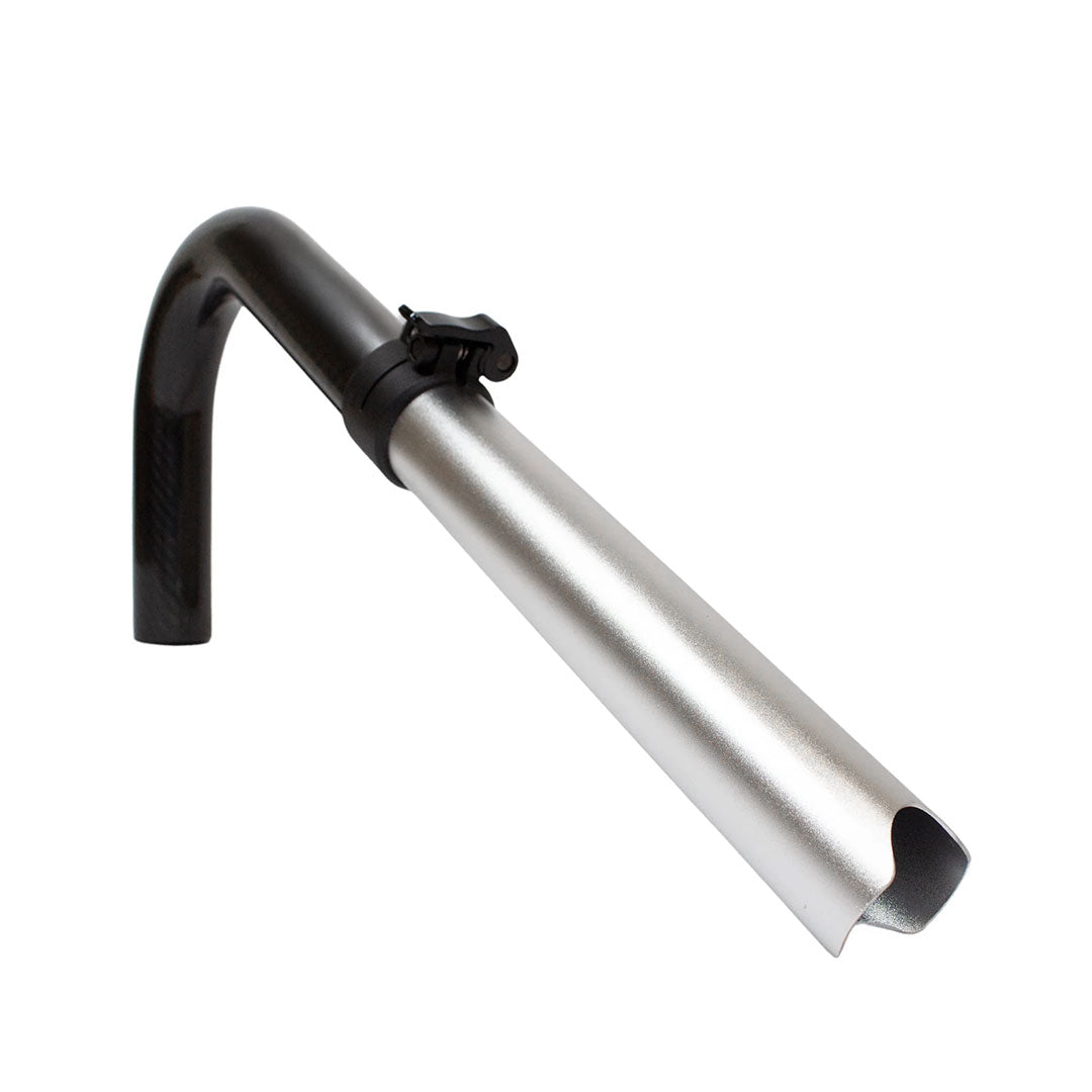 Carbon swan neck with notched gulper nozzle and locking clamp for gutter vacuum