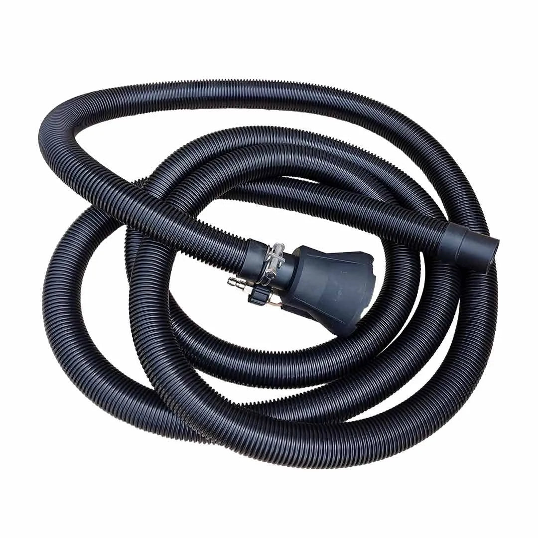 Sludge Sucker for High-Volume Water & Slurry Transfer - Pressure Washer Attachment, loose hose coil with intake head centered and outlet end visible