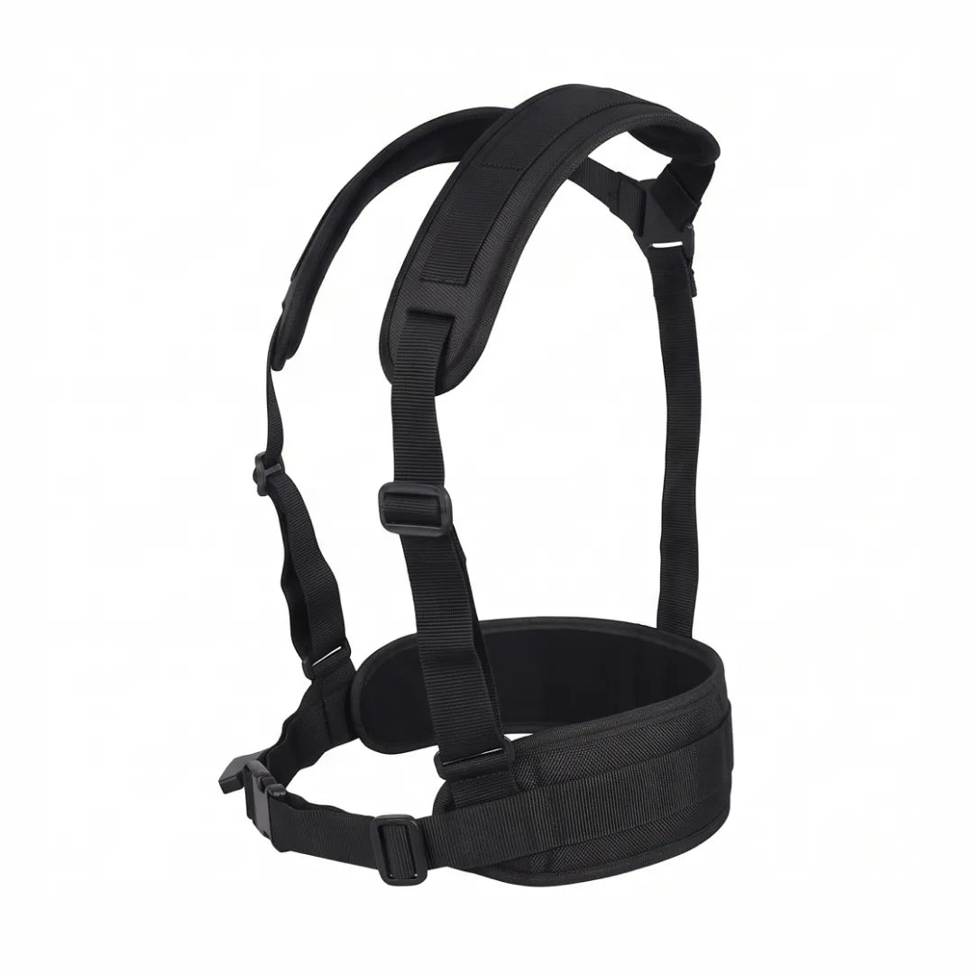 Replacement Belt Harness for Telescopic Pressure Washer Wands, angled view showing strap adjusters, waist padding and side buckle