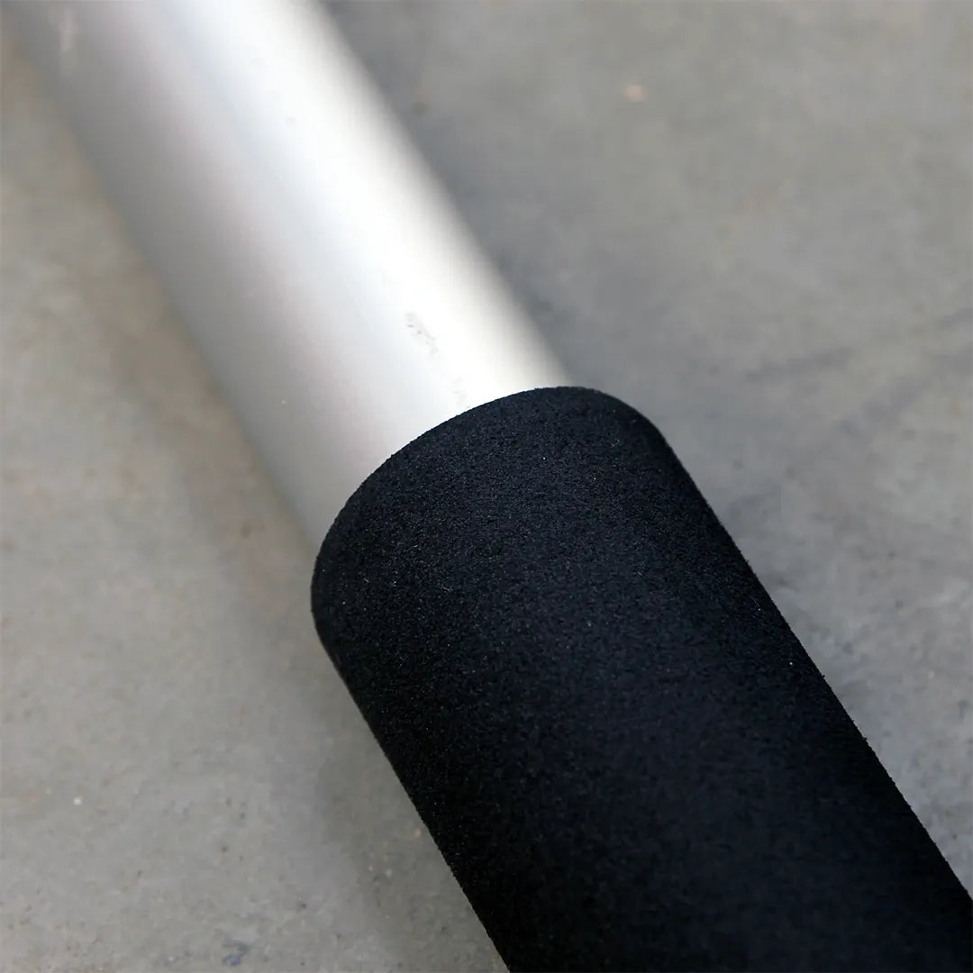 24 ft Aluminum Telescoping Pressure Washer Wand with Trigger Gun & Belt, close-up of the black foam grip around the silver wand shaft