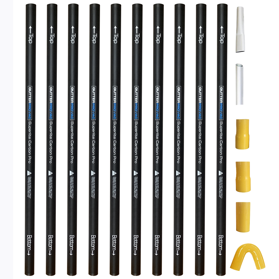 40 foot reach (3 story) carbon tapered gutter cleaning poles with accessories. (10 pcs x 4 foot pole)
