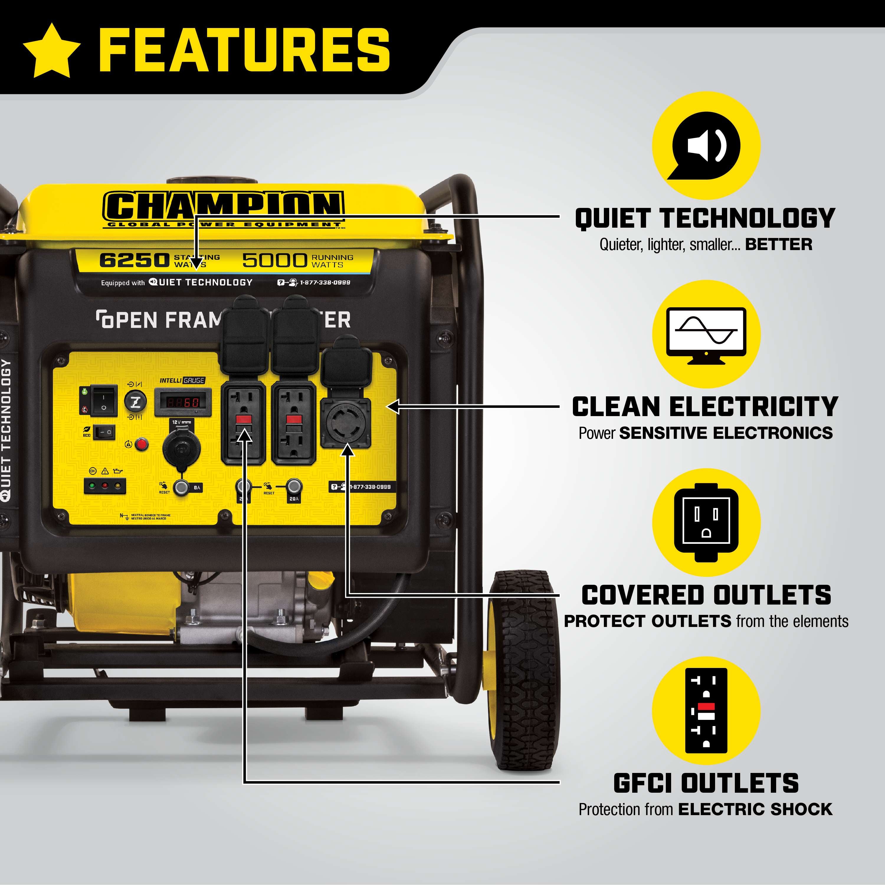 Champion 6250-Watt Open Frame Inverter Generator with Quiet Technology