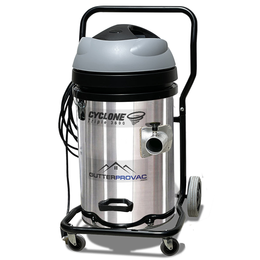 Cyclone Triple 3600 20 Gallon Gutter Vacuum, 40 Foot Carbon Gutter Poles, Pole Bag and Inspection Camera Kit