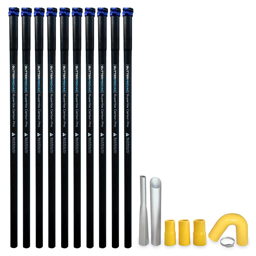 40 Foot Reach Carbon Fiber Clamping Gutter Cleaning Pole Kit (10 Poles) with Silicone Accessories