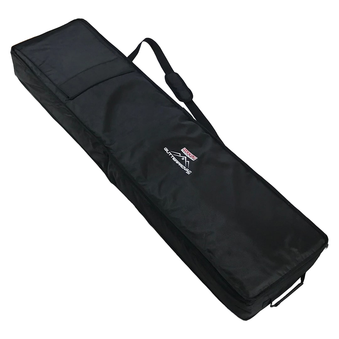 Black GutterProVac carry bag with shoulder strap and logo, designed for gutter poles and accessories