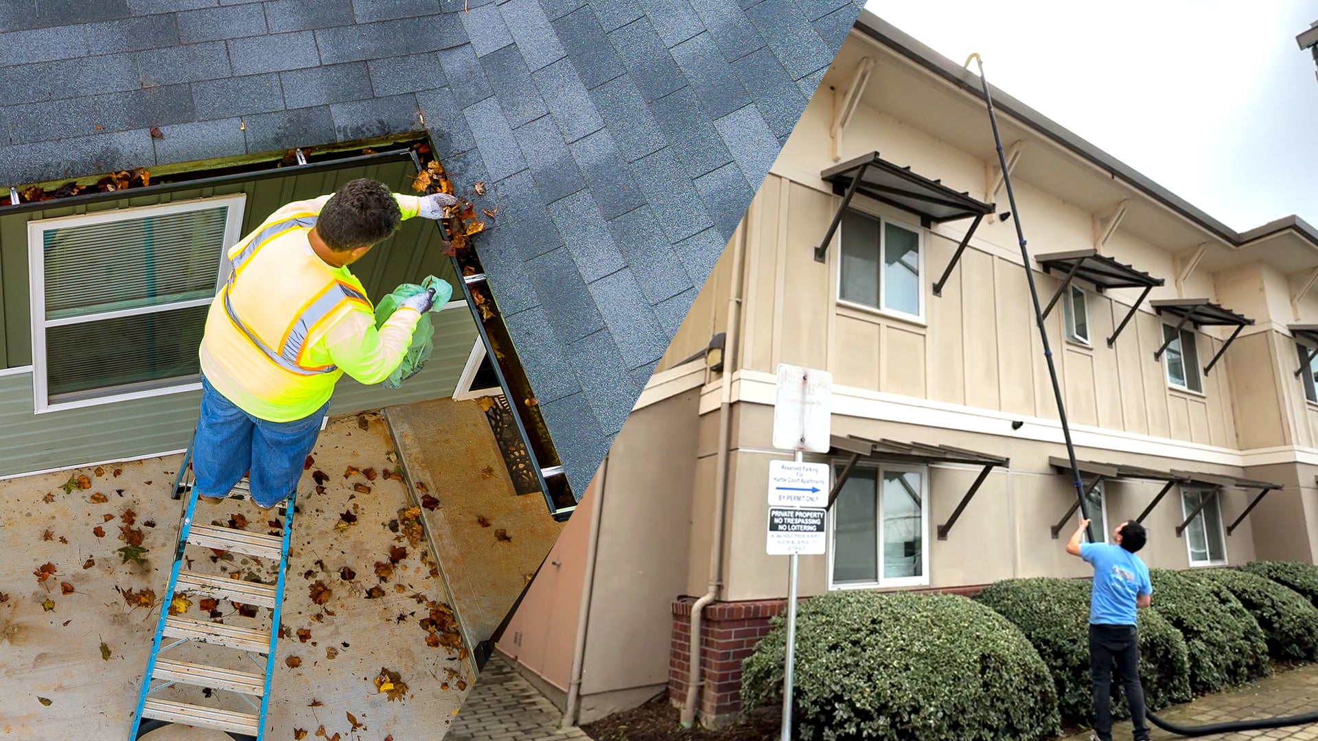 Smart investment: gutter cleaning with a vacuum system for pressure washing contractors.