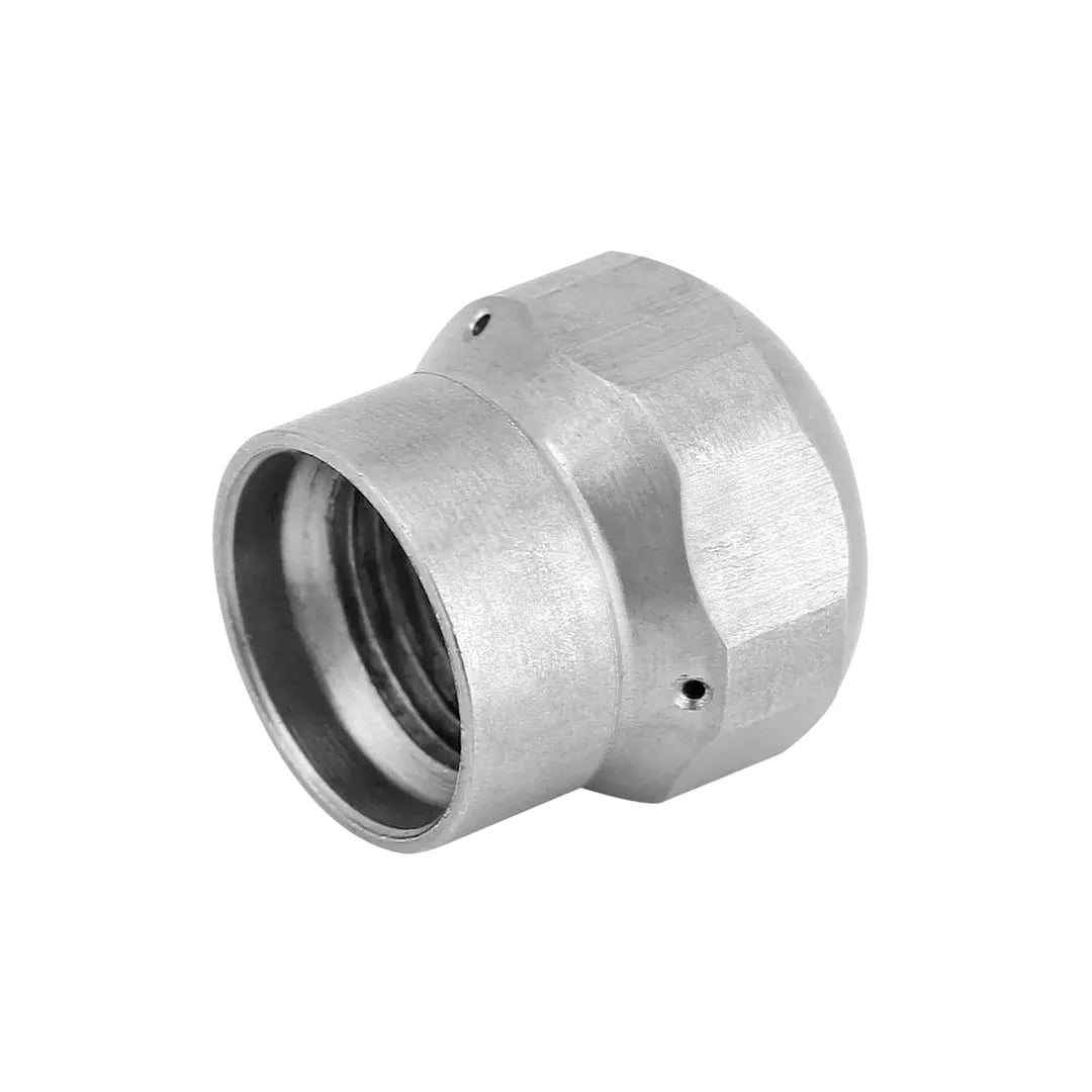 Drain Jetter Laser Tip - 1/8" NPT Thread, 3000 PSI, 045 Orifice Size, opposite rear angle showing the threaded inlet and two side jet openings