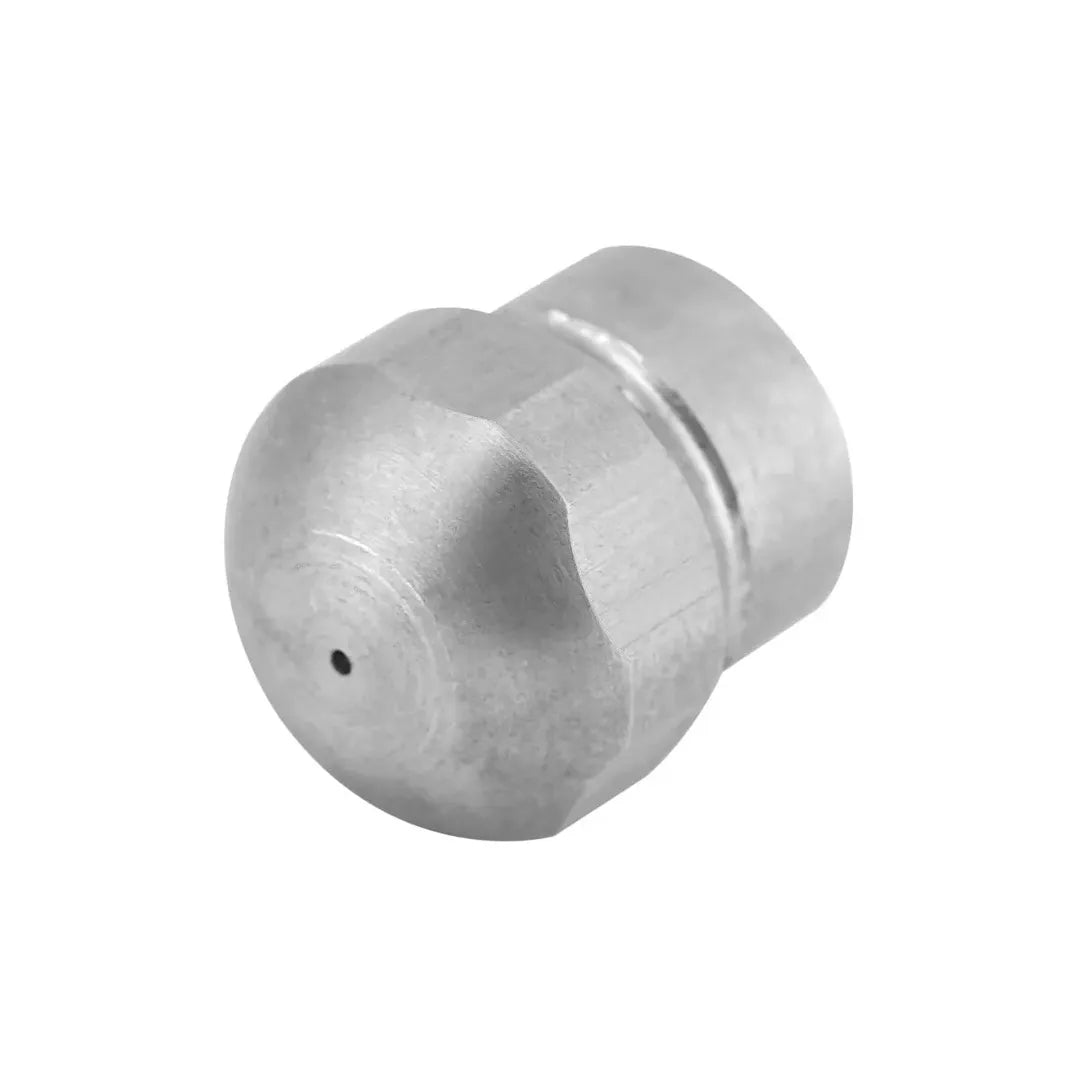 Drain Jetter Laser Tip - 1/8" NPT Thread, 3000 PSI, 045 Orifice Size, front angle showing the domed tip, centered jet opening and faceted hex head