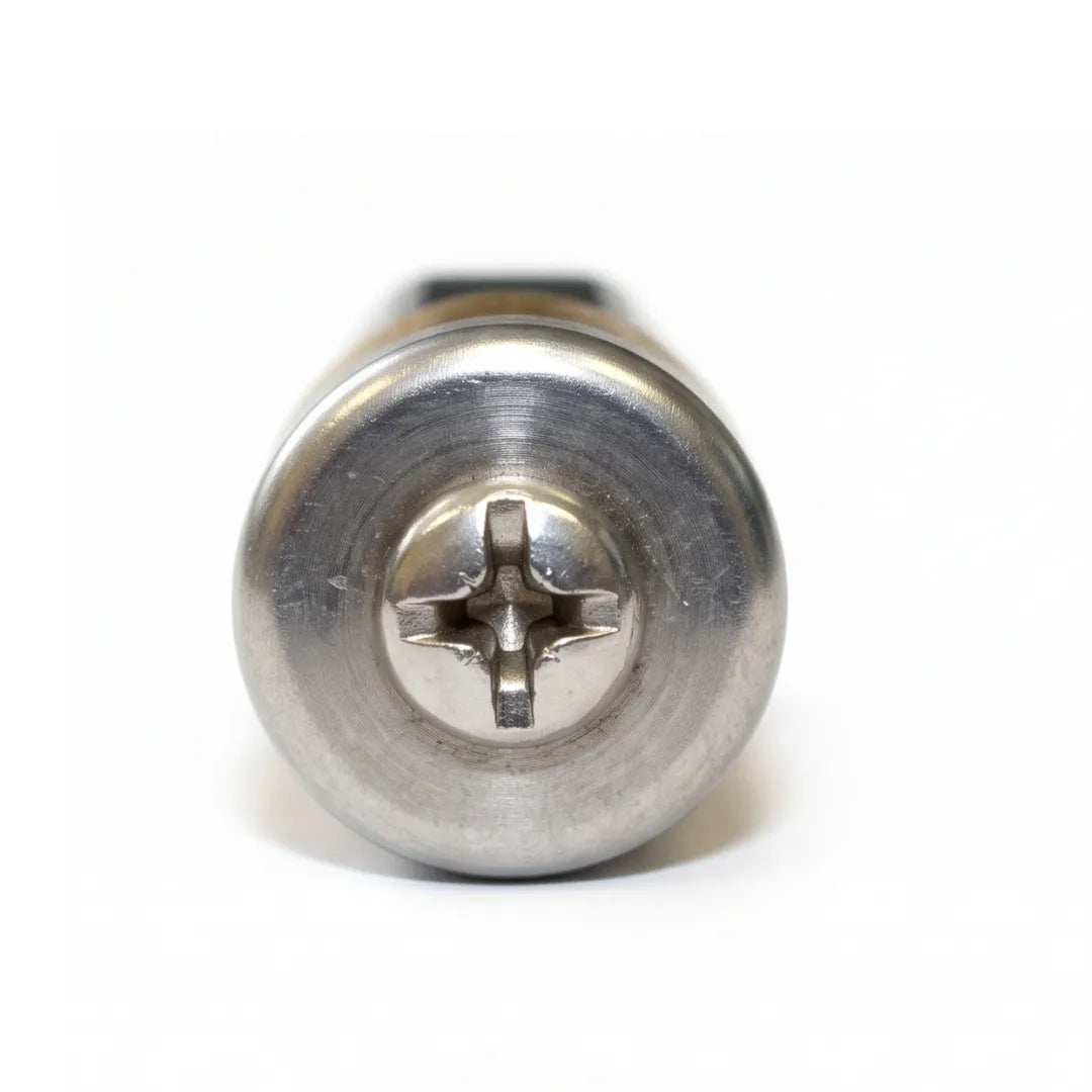 Spinning Drain Line Nozzle - 1/8" NPT, 4000 PSI Rating, 045 Orifice, close-up front view of the round silver cap with a centered Phillips screw