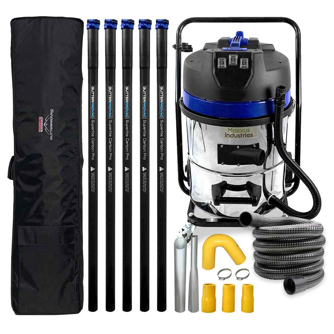 Gutter Vacuum Kit with 16 Gallon Classic Cyclone Vacuum, 20 Foot Carbon Clamping Gutter Poles, Pole Carry Bag and 25 Foot Vacuum Hose