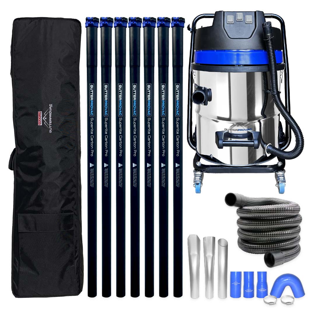 16 Gallon Classic Cyclone Gutter Vacuum with 28 Foot Carbon Clamping Poles, 15ft Hose and Pole Bag