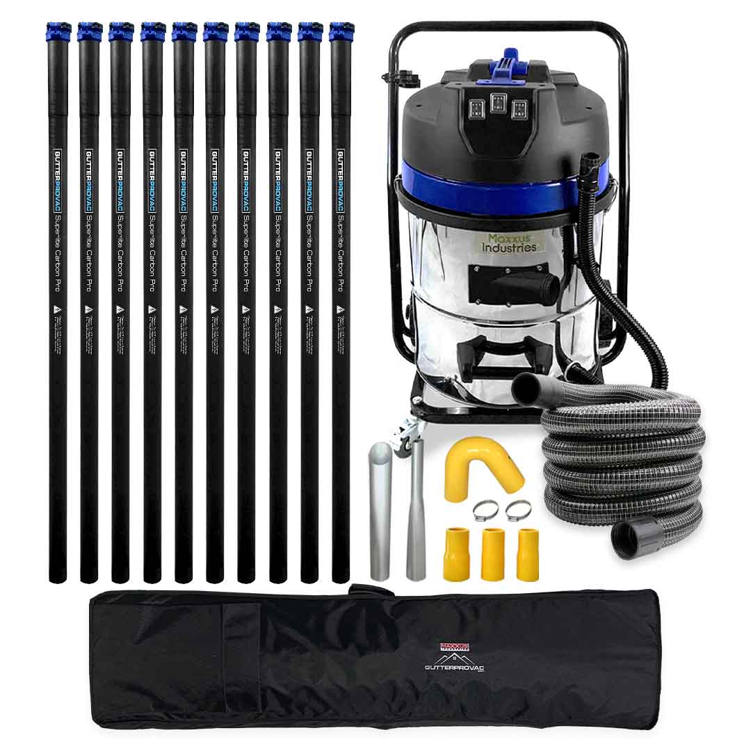 16 Gallon Classic Cyclone Gutter Cleaning Vacuum with 40 Foot (3 Story) Carbon Clamping Poles, Pole Carry Bag and 25 Foot Hose