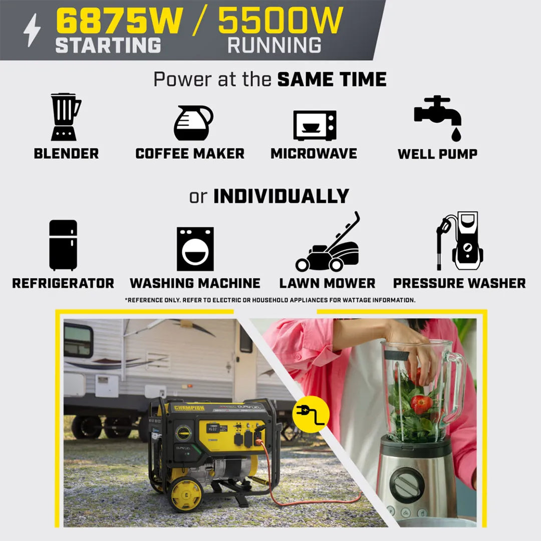 Champion 5500W Dual Fuel Generator with Carbon Monoxide CO Shield