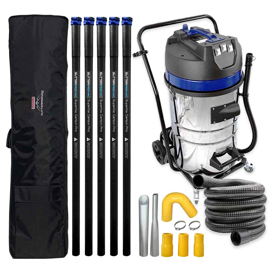 20 Gallon Classic Cyclone Gutter Vacuum Kit, 20 Foot (2 Story) Carbon Clamping Gutter Poles, Carrying Bag and 25 Foot Hose