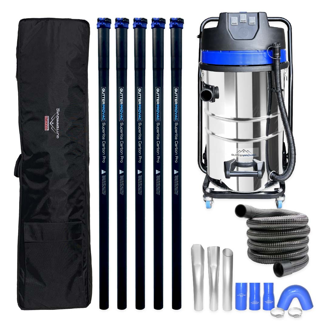 20 Gallon Classic Cyclone Gutter Vacuum Kit, 20 Foot (2 Story) Carbon Clamping Gutter Poles, Carrying Bag and 15 Foot Hose